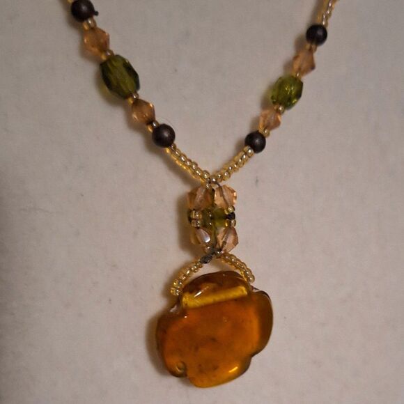 Amber Glass Women's Necklace Beaded Fairy Core Whimsical Boho Feminine - Picture 3 of 11